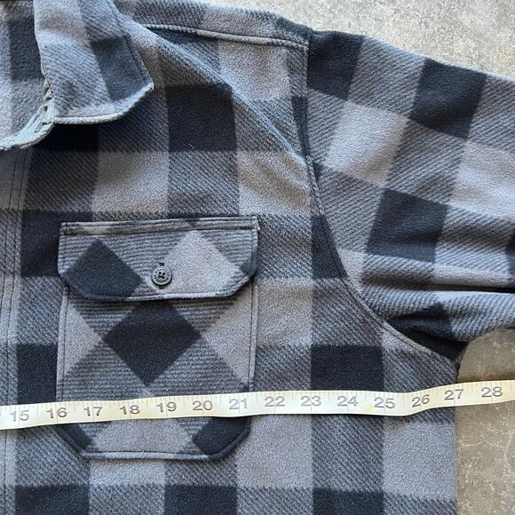 Wrangler Fleece Shirt Jacket Mens XXL Est Buffalo Plaid Button Up Shacket Grey - Picture 7 of 8
